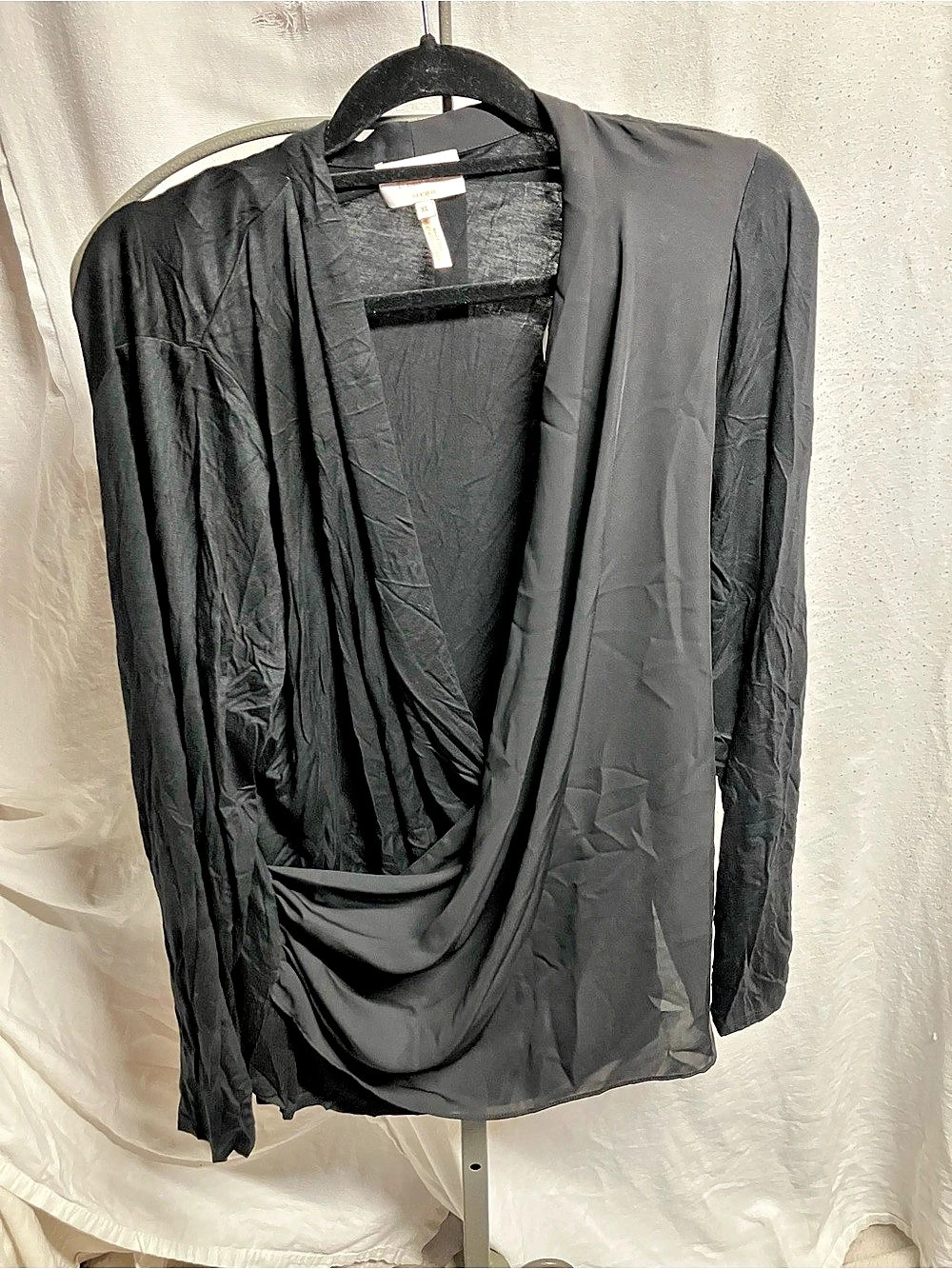 Laundry by Shelli Segal Draped Long Sleeve Blouse in Black Size XL NWT